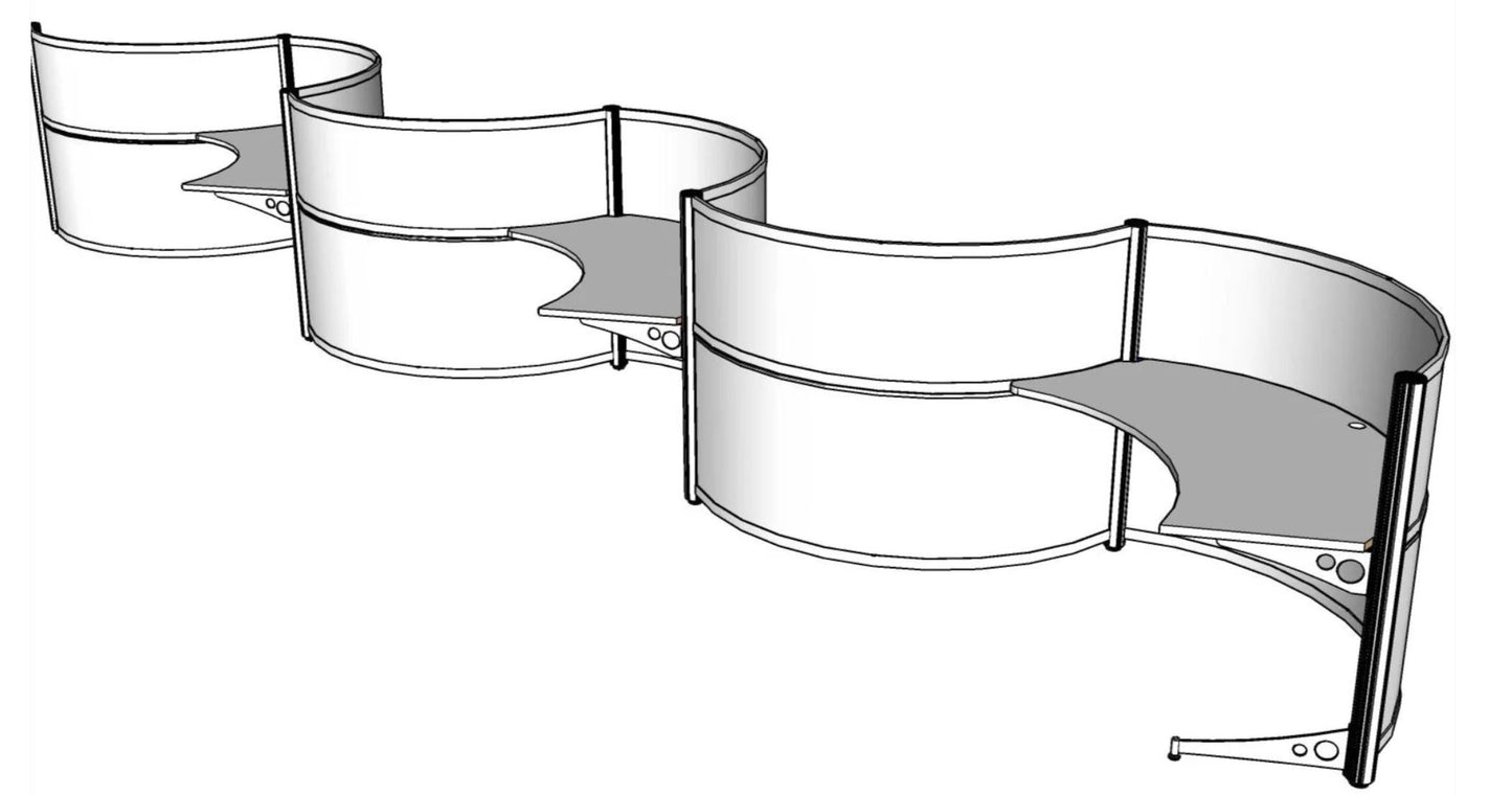 Curved Carrels - Fixed, 6 Pack, 49H