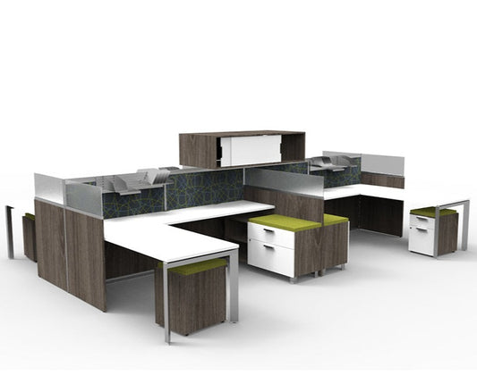 Blade, 4 Pack, Offset, Edge Legs with Overhead and Credenza