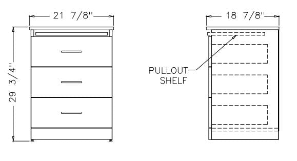 Modern Series - Cabinet Bedside 3 Drawer with Pull-Out Shelf