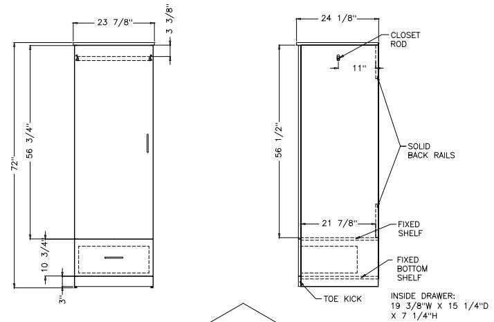 Modern Series - Wardrobe Upper with 1 Door, 1 Drawers, Coat Rod 24" Wide