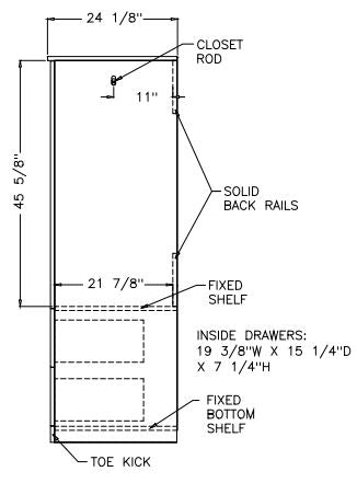 Modern Series - Wardrobe Upper with 2 Doors, 2 Drawers, Coat Rod 24" Wide