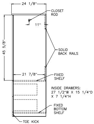 Modern Series - Wardrobe Upper 2 Doors, 2 Drawers and Coat Rod, 32" Wide