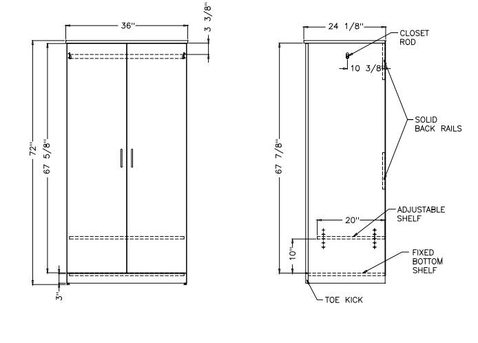 Modern Series - Wardrobe Full Doors with Shelf and Coat Rod - 36" Wide