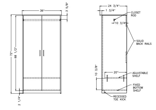 Scandinavian Series - Wardrobe Full with 2 Doors, Shelf and Coat Rod, 36"W