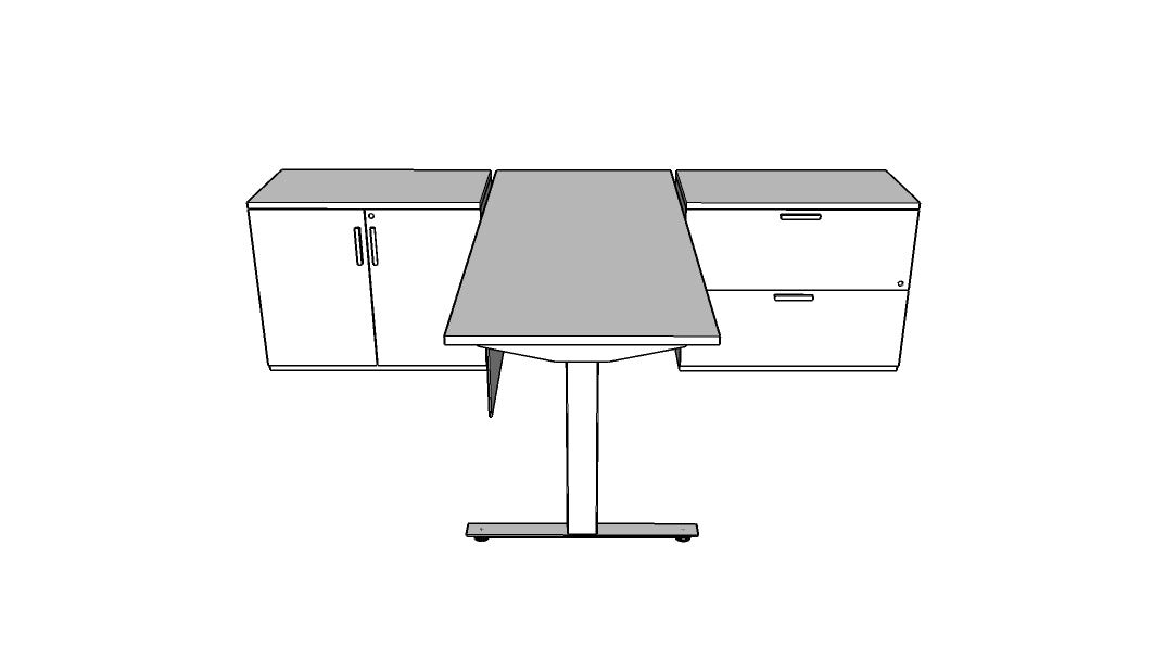 QIT006 - Qi Desk Suite - Height Adjustable Table with Lateral, Storage and Modesty