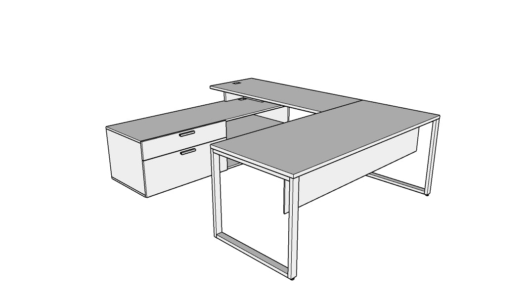 QITO003 - Qi Desk Suite - O Leg Desk with Return and Credenza