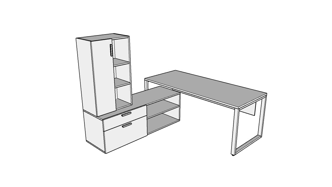 QITO007 - Qi Desk Suite - O Leg with Credenza, Mini Stack Tower and Modesty