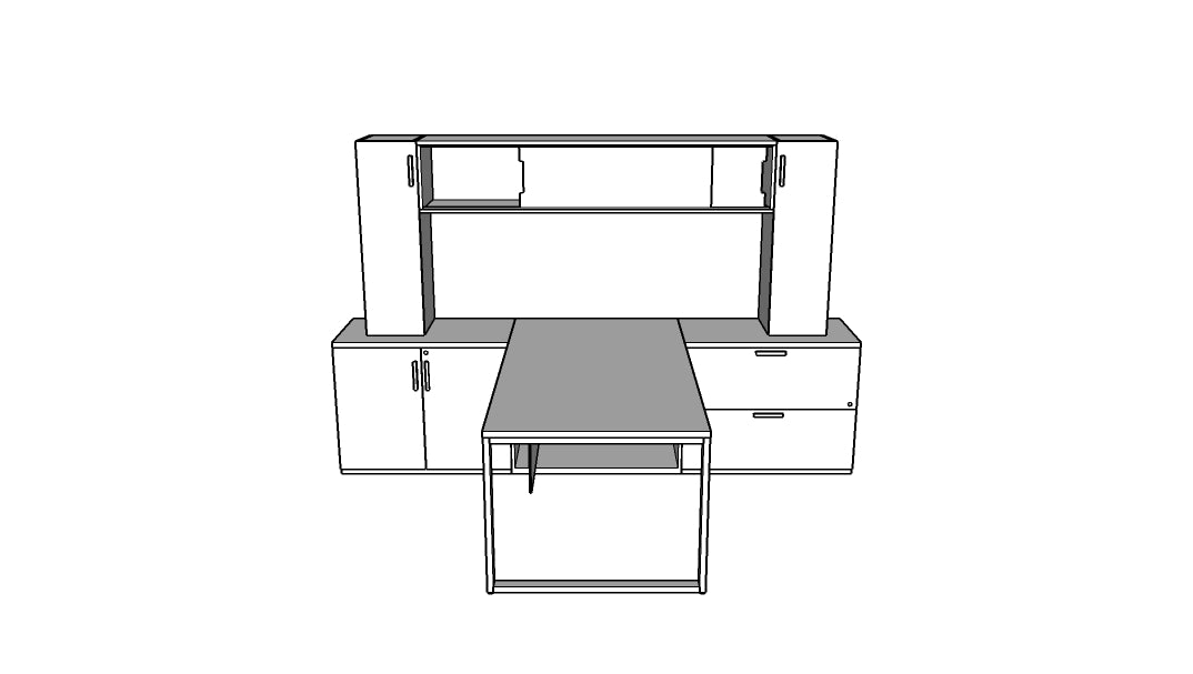 QITO008 - Qi Desk Suite - O Leg with Lateral File, Mini-Towers, Wall Mount Bin and Modesty