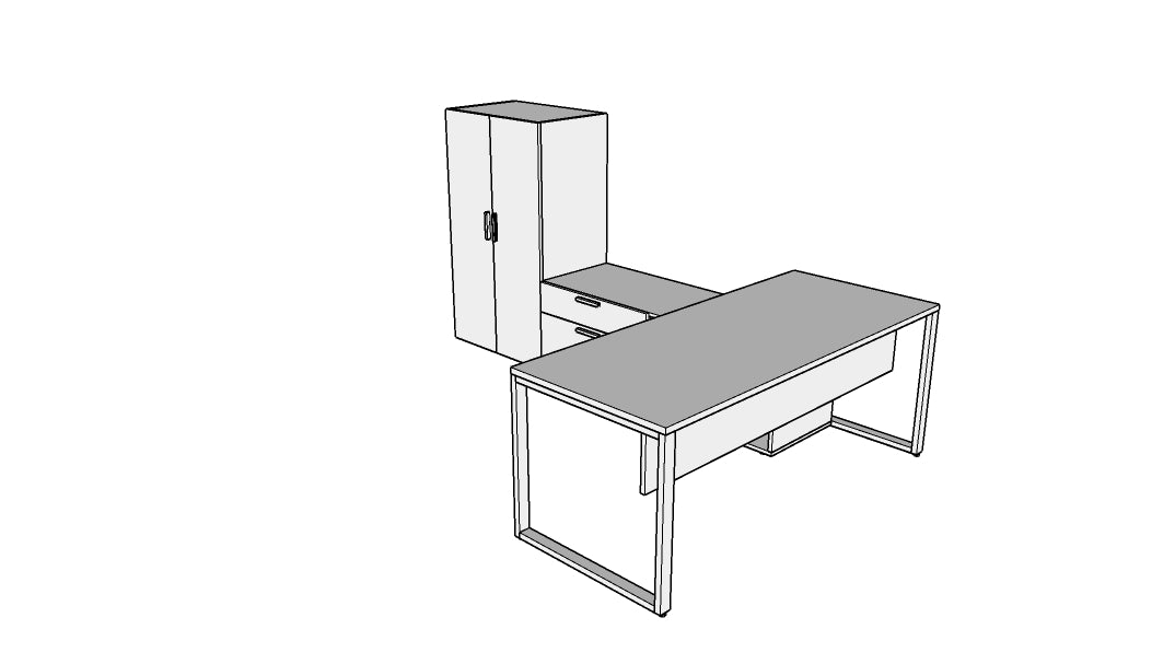 QITO010 - Qi Desk Suite - O Leg with Credenza, Storage Tower and Modesty