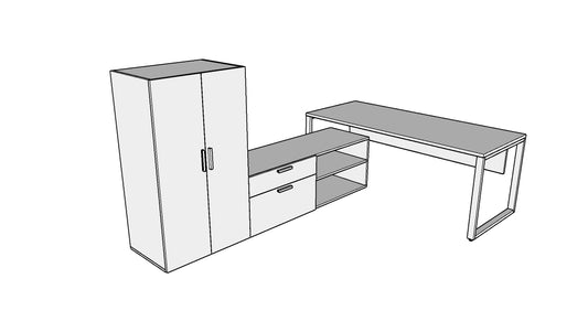 QITO010 - Qi Desk Suite - O Leg with Credenza, Storage Tower and Modesty