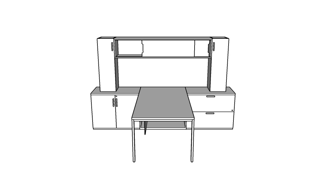 QITU008 - Qi Desk Suite - U Leg with Lateral, Mini Towers, Wall Mount Bin and Modesty