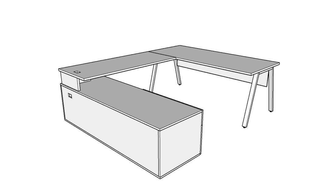 QITV003 - Qi Desk U-Suite - V Leg Desk with Return and Credenza