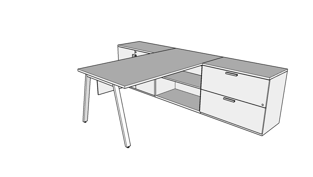 QITV004 - Qi Desk Suite - V Leg with Lateral, Storage and Modesty