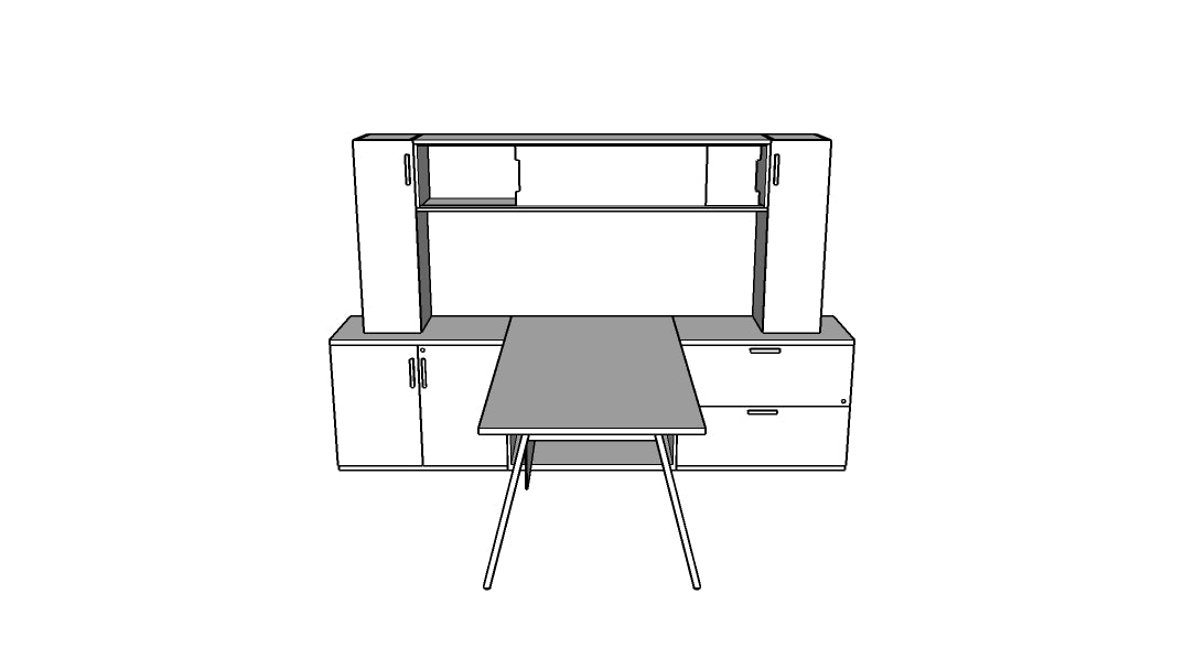 QITV008 - Qi Desk Suite - V Leg with Lateral, Mini Towers, Wall Mount Bin and Modesty
