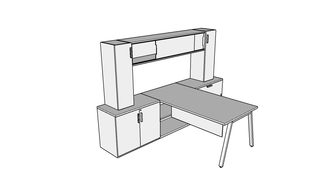 QITV008 - Qi Desk Suite - V Leg with Lateral, Mini Towers, Wall Mount Bin and Modesty
