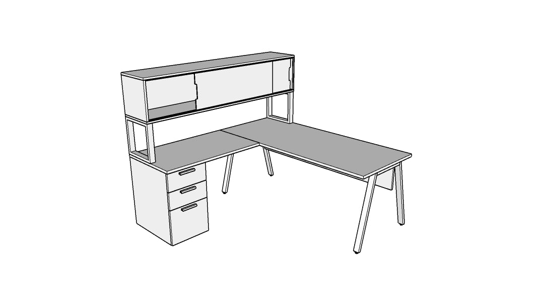 QITV009 - Qi Desk Suite - V Leg with BBF Return, Hutch and Modesty