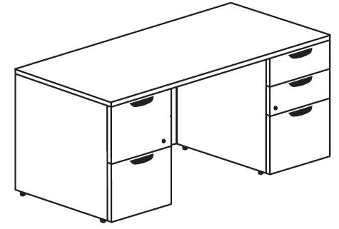 Treo, Regular Desk w/ 1-FF & 1-BBF Floor Ped
