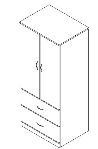 Modern Series - Wardrobe Upper 2 Doors, 2 Drawers and Coat Rod, 32" Wide