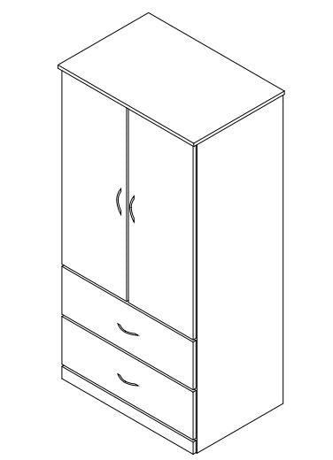 Modern Series - Wardrobe Upper 2 Doors, 2 Drawers and Coat Rod, 36" Wide