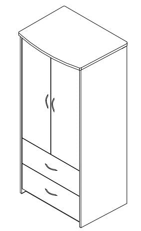 Scandinavian Series - Wardrobe Upper 2 Doors and 2 Drawers, 32"W