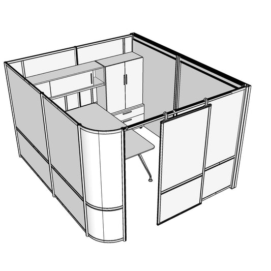 IA005 - Single Enclosed Office/Room with Curved Corner and Sliding Door