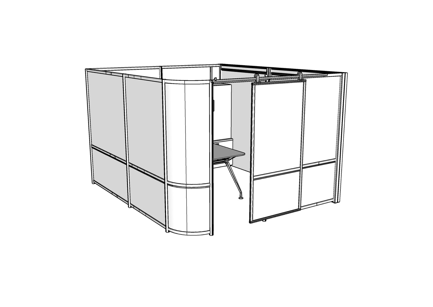 IA005 - Single Enclosed Office/Room with Curved Corner and Sliding Door