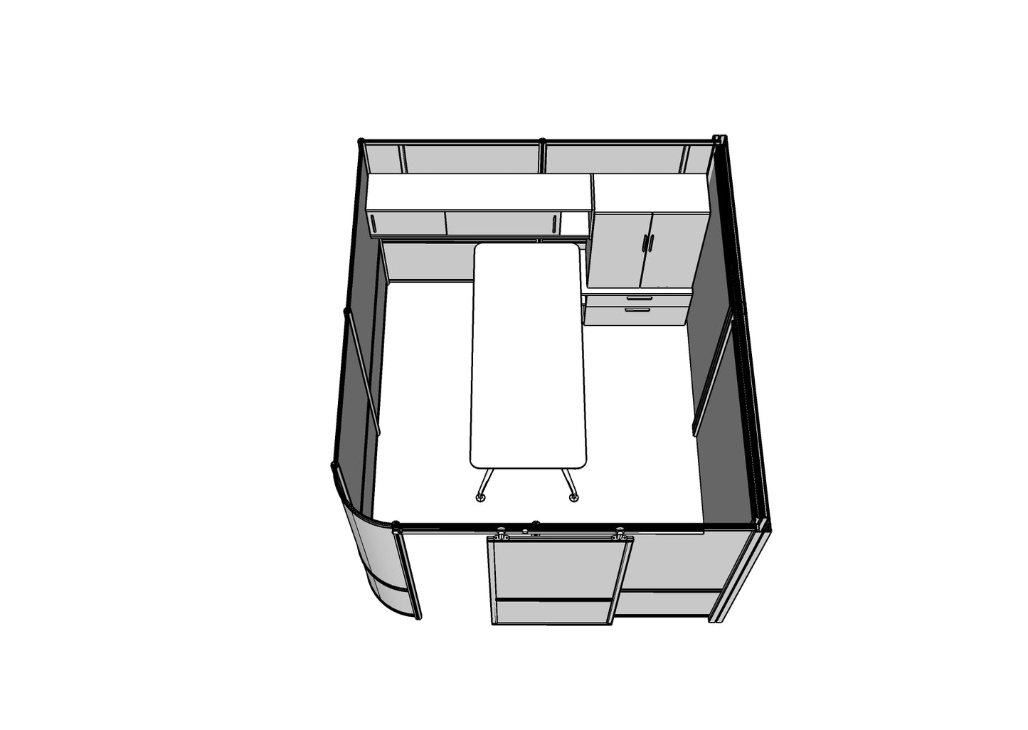 IA005 - Single Enclosed Office/Room with Curved Corner and Sliding Door
