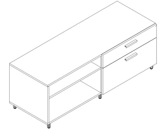 Qi Credenza 1" sq. leg, Open, Box/File