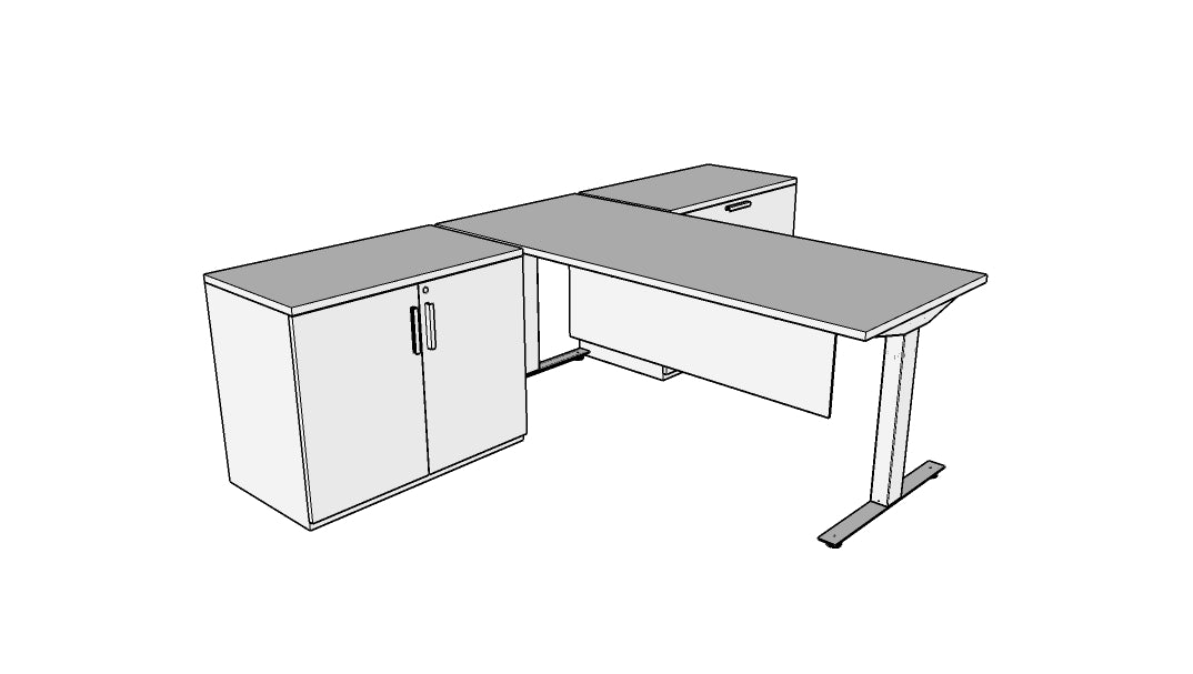 QIT006 - Qi Desk Suite - Height Adjustable Table with Lateral, Storage and Modesty