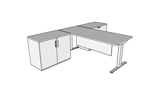 QIT006 - Qi Desk Suite - Height Adjustable Table with Lateral, Storage and Modesty