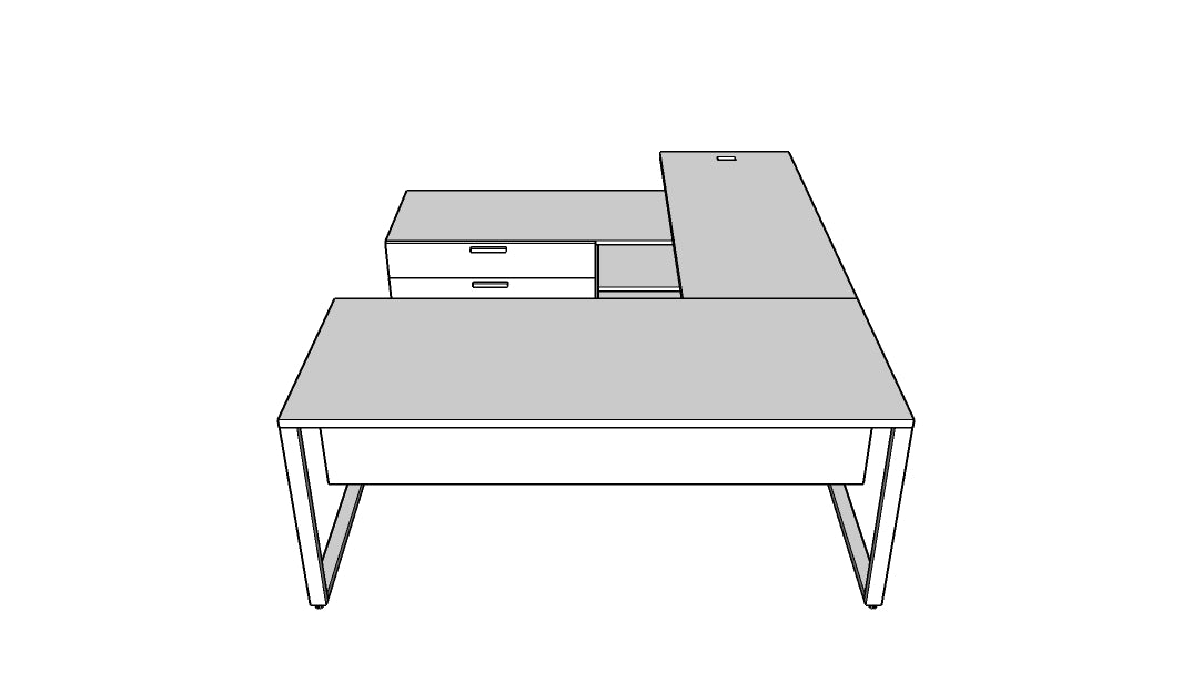 QITO003 - Qi Desk Suite - O Leg Desk with Return and Credenza