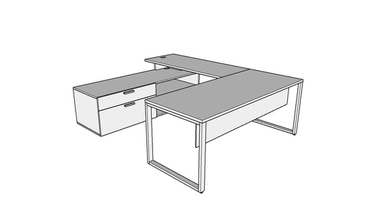 QITO003 - Qi Desk Suite - O Leg Desk with Return and Credenza