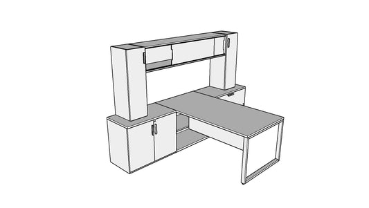 QITO008 - Qi Desk Suite - O Leg with Lateral File, Mini-Towers, Wall Mount Bin and Modesty