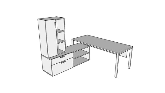 QITU007 - Qi Desk Suite - U Leg with Credenza, Stack Mini Tower and Modesty