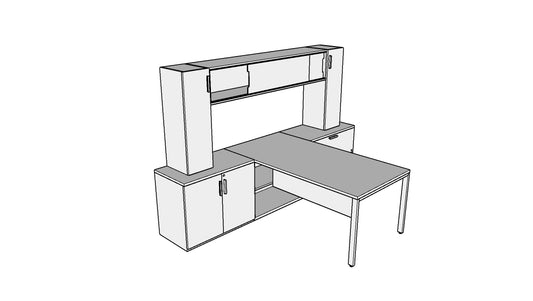 QITU008 - Qi Desk Suite - U Leg with Lateral, Mini Towers, Wall Mount Bin and Modesty