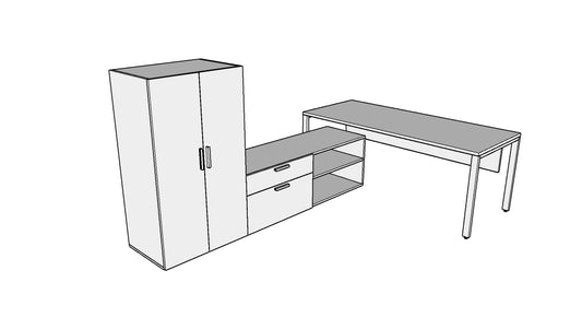 QITU010 - Qi Desk Suite - U Leg with Credenza, Storage Tower and Modesty