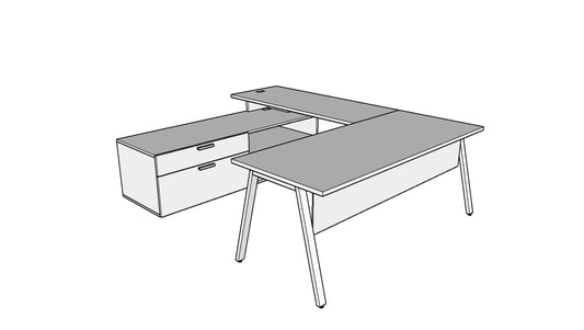 QITV003 - Qi Desk U-Suite - V Leg Desk with Return and Credenza