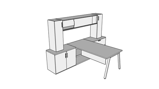 QITV008 - Qi Desk Suite - V Leg with Lateral, Mini Towers, Wall Mount Bin and Modesty