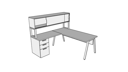 QITV009 - Qi Desk Suite - V Leg with BBF Return, Hutch and Modesty